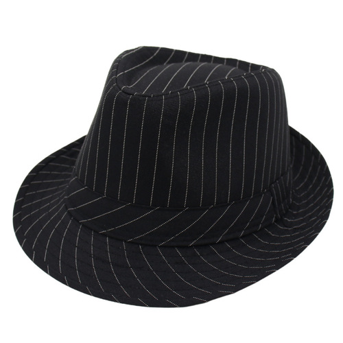 简约礼帽平顶爵士帽子男女欧美绅士毡帽毛呢帽条纹老式费多拉帽潮