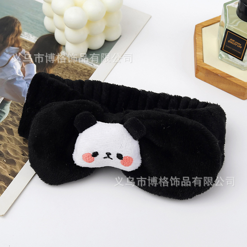 Dibujos animados tridimensional lindo felpa muñeca Panda arco cara lavado banda de pelo ancho borde diadema maquillaje femenino accesorios para el cabello