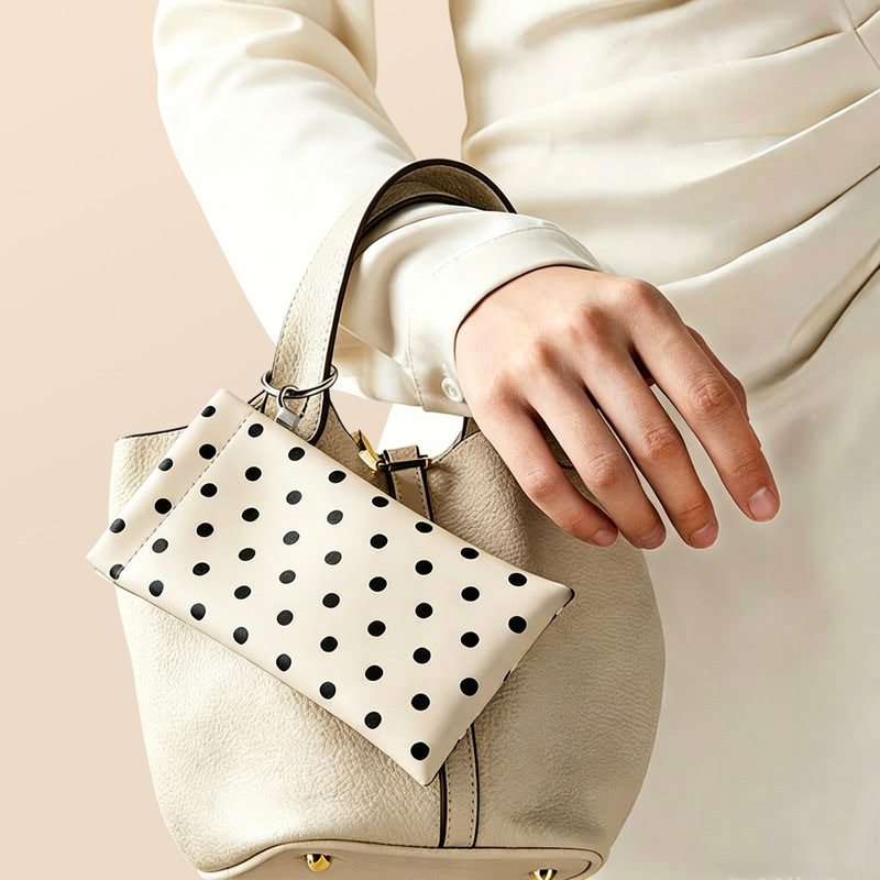 New polka dot mirror fabric eyeglass case, portable and hangable eyeglass storage bag, automatic closing sunglasses case