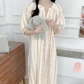 韩国ins女士夏季新品韩版花朵珍珠扣花边短袖家居服睡衣舒适批发