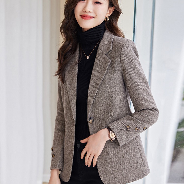 Women's suit small cotton thick spring/autumn/winter 2023 new slim fit internet celebrity suit top casual woolen coat