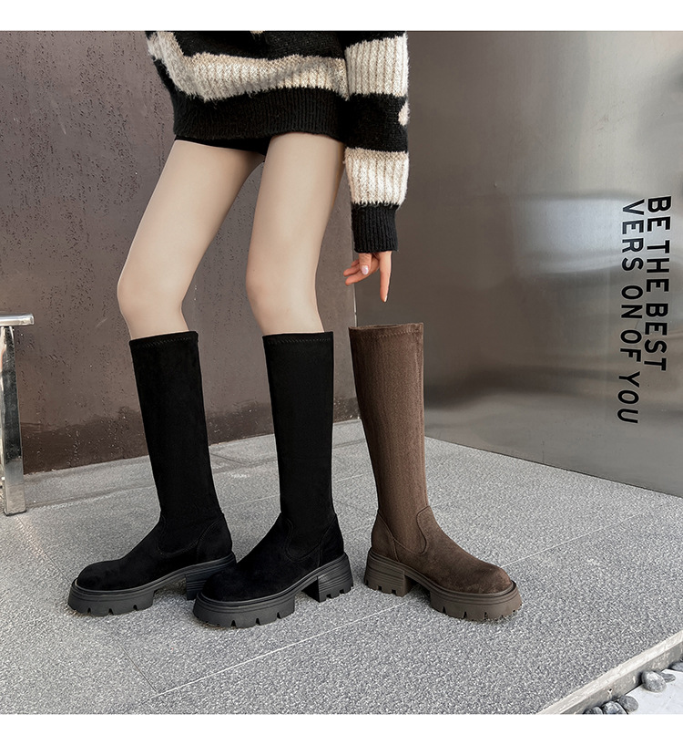 2024 neue Samtstiefel für Damen, Frühling und Herbst, neue Ärmel für Freizeit, Mode, dicke Sohle, hohe Röhre, Plüsch, lange Stiefel für Kinder_voghion.com