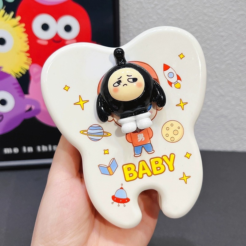 乳歯収集ボックス、子供の歯の交換収納ボックス、見栄えの良いかわいい漫画の男の子と女の子の歯の収集収納ボックス|undefined