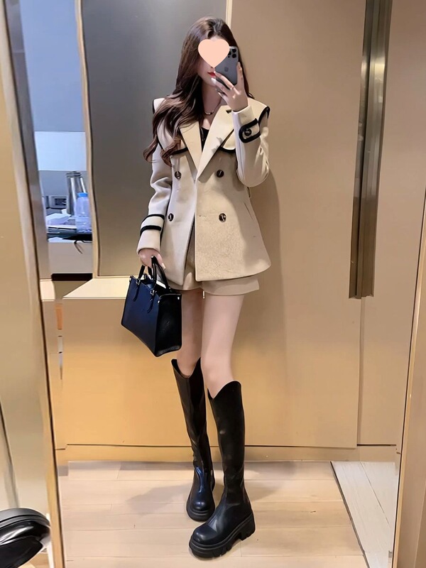 Elegant and Chic Fashion Blazer for Women, Autumn and Winter New Style, Petite Size, Height-Enhancing, Stylish Shorts Two-Piece Set