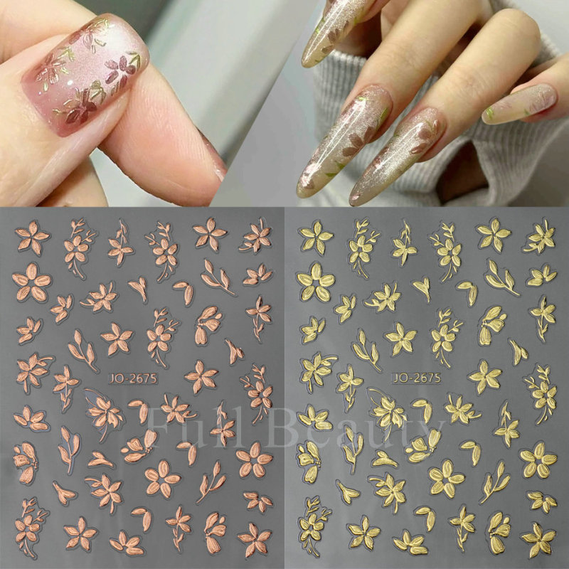 国境を越えた新しいネイルシールinsは手描きの金枝玉葉箔押し金の花のような花の花の爪をまねる|undefined