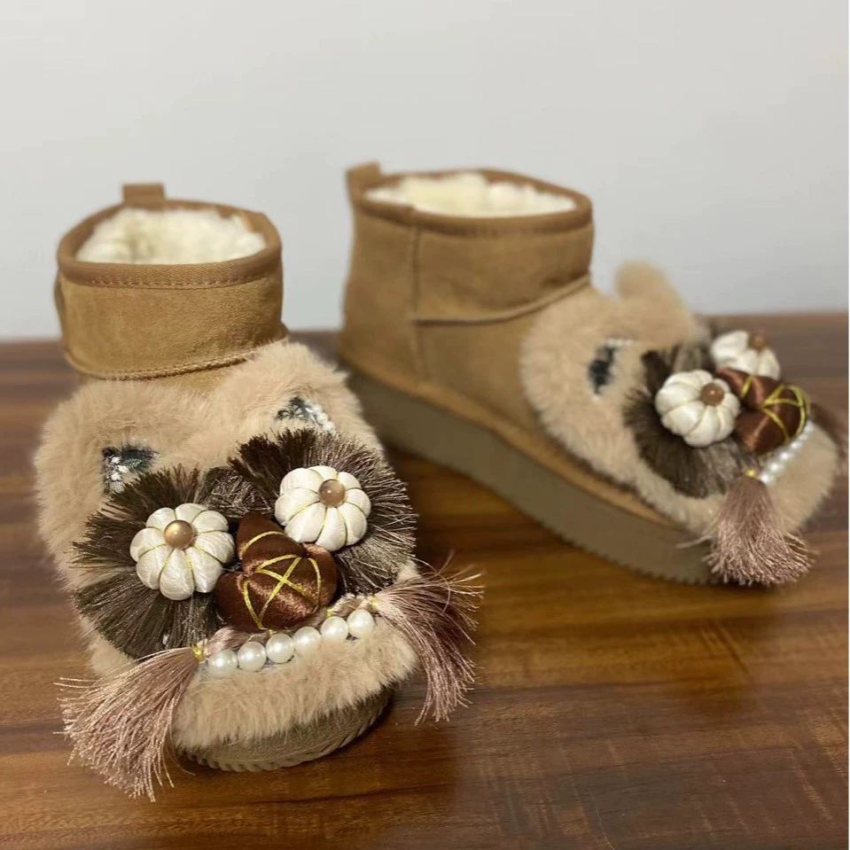 Хлопковые туфли с толстой головой тигра на высоком каблуке