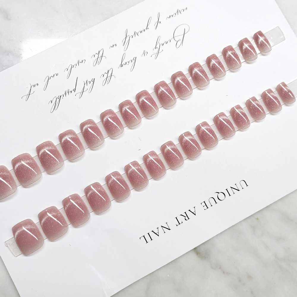 Puro deseo de mostrar ojo de gato blanco con armadura 30 piezas de ojos de gato sonrientes rosas Parche corto de uñas Blush Uñas image 4