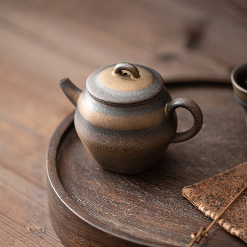 Ancient Early Burning Coarse Pottery Antique Pot Gold-plated Iron-plated Glazed Pottery Porcelain Teapot Kung Fu Tea Set Personal Pot Household Filter Tea Kettle