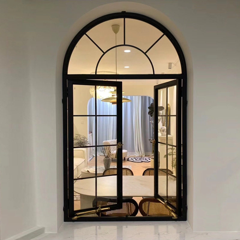 Nordic French Style Wrought Iron Vintage Floor-to-ceiling Window Porch Arch Window Indoor Entrance Balcony Glass Partition Wall Decoration Nordic French Style Wrought Iron Vintage Floor-to-ceiling Window Porch Arch Window Indoor Entrance Balcony Glass Partition Wall Decoration