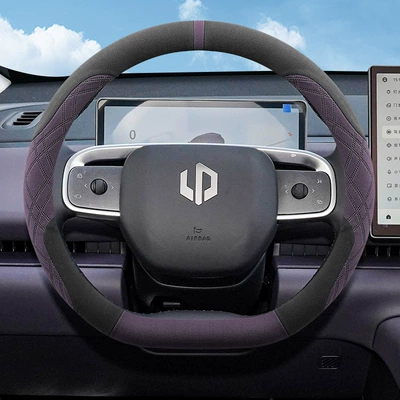 2026 Zero T03/C11 C10/C16 Steering Wheel Cover Suede Ultra-Thin Anti-Slip Sweat-Absorbent Handlebar Cover for All Seasons (Steering wheel cover) - leapmo-d-type-black-and-purple-ultra-thin-full-flip-plush-model-leapmo-c16-universal