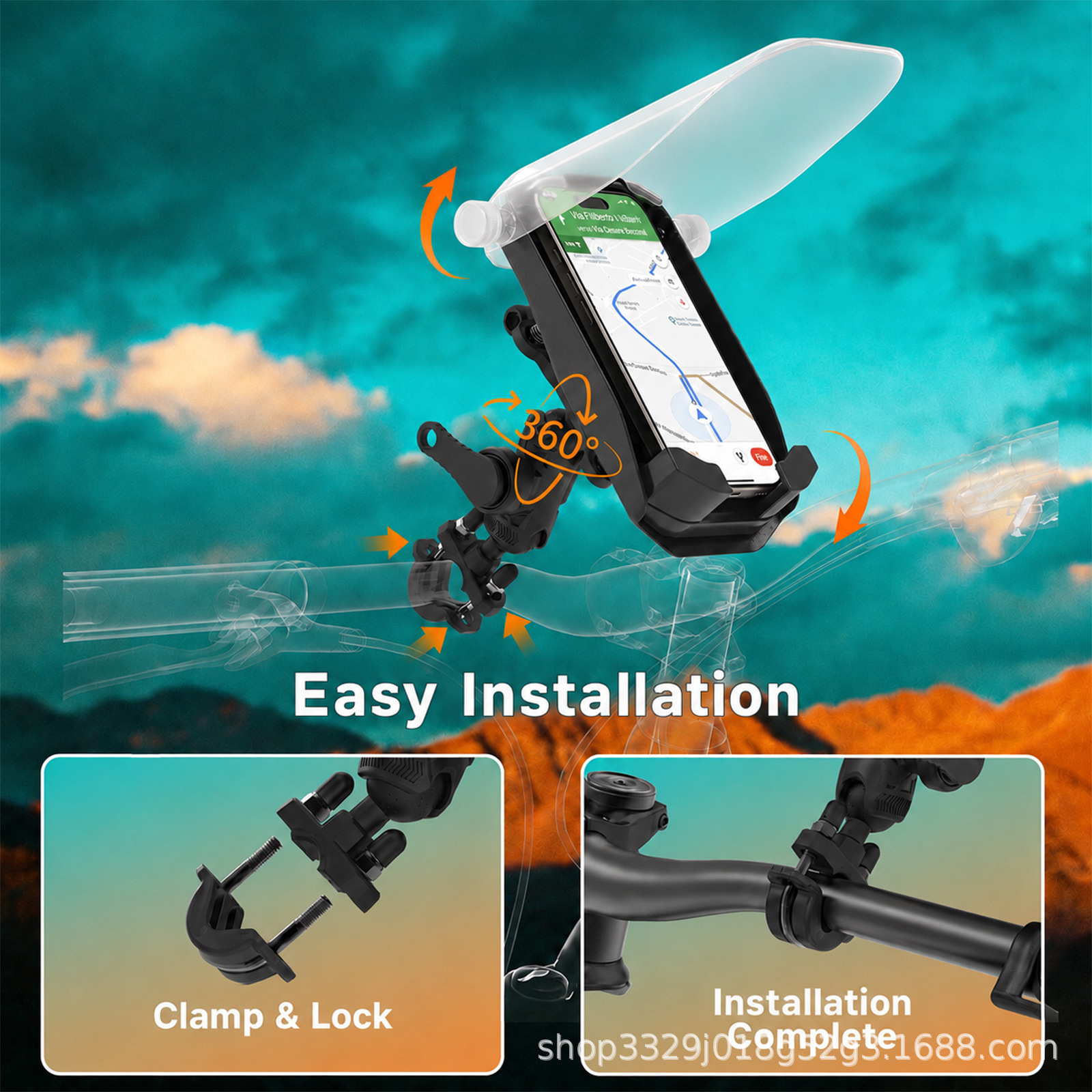 Motorcycle Shockproof Navigation Phone Holder Cross-Border Delivery Riding Outdoor Electric Vehicle Rainproof Phone Support Stand
