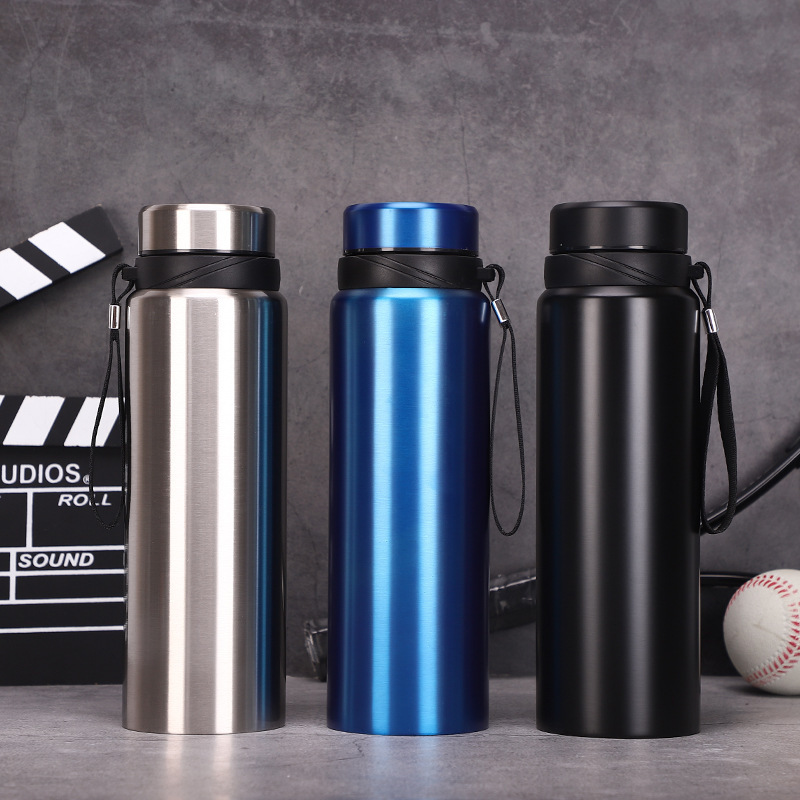 Botella termo de acero inoxidable 304, portátil para exteriores y coche, gran capacidad, con asa