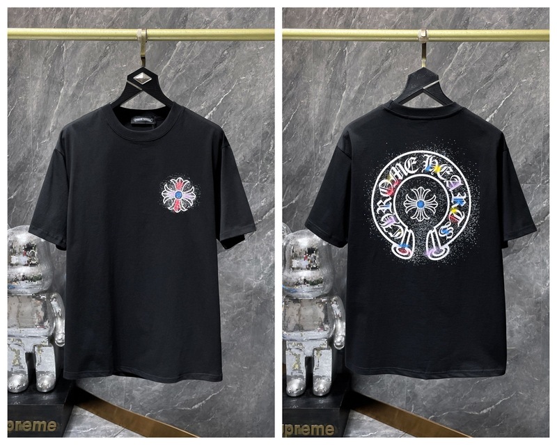 24クロスボーダートレンディブランドCh Crow*Horseshoe SanskritラウンドネックTシャツ半袖万能男女Tシャツスポット卸売|undefined