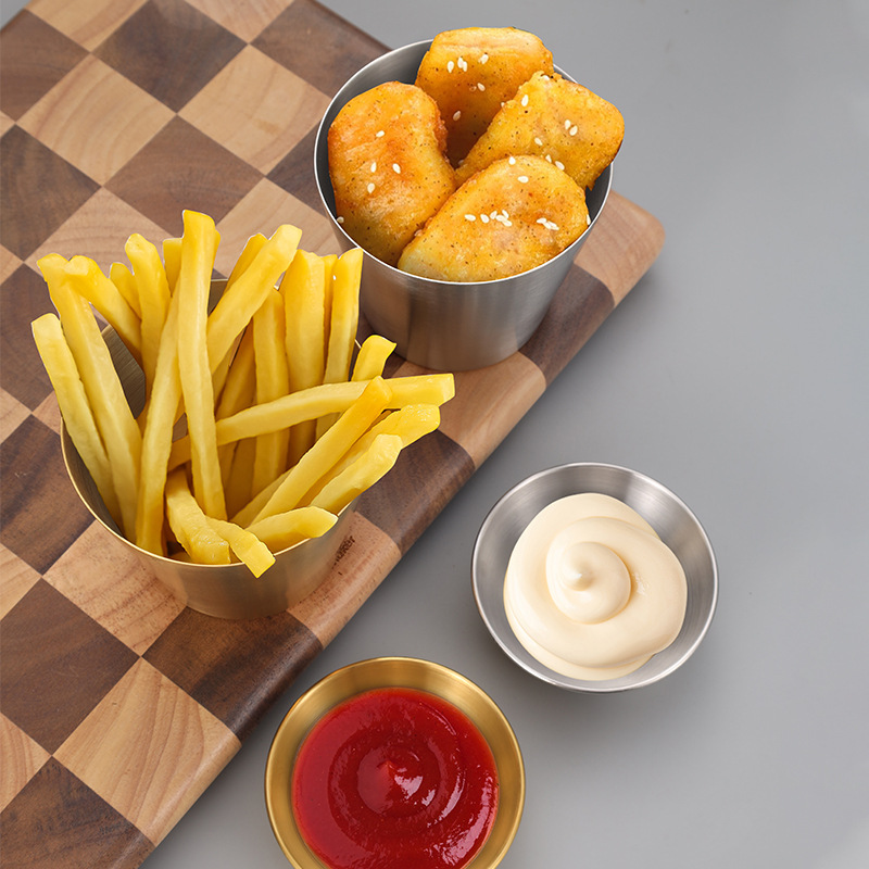 源頭廠家304不鏽鋼薯條杯小吃冷飲杯 創意沙拉番茄醬蘸料碟調料碗