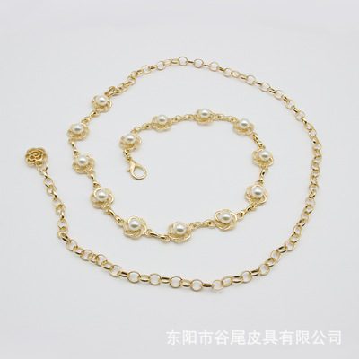 2022 Europe and America Cross border temperament Boutique Waist chain Pearl decorate Flower superior quality Waist chain Waist