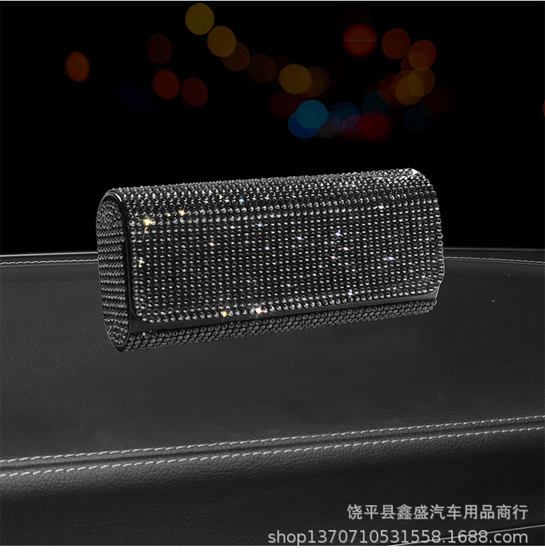 Diamond-Encrusted Car Glasses Case, Multi-Functional Sunglasses Storage Box, Full-Diamond Women's Car Glasses Case, Sun Visor Storage Supplies