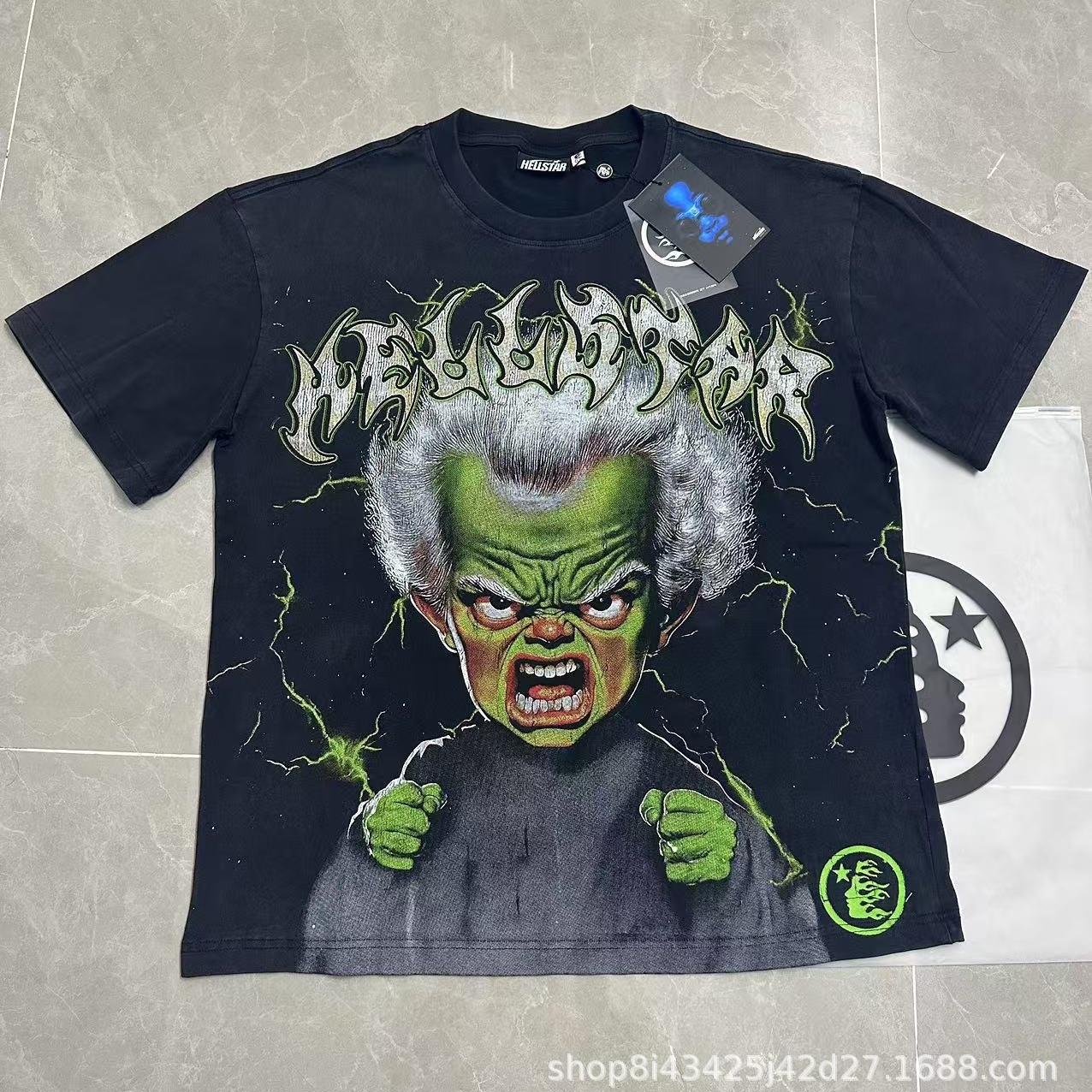 Camiseta de Manga Corta, Estampada, Holgada y de Algodón Peinado, Cuello Redondo