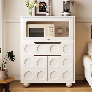 Solid Wood Sideboard Kitchen Cabinet Microwave Oven Storage Cabinet Small Apartment Tea Cabinet Wall Integrated Restaurant Storage Cabinet