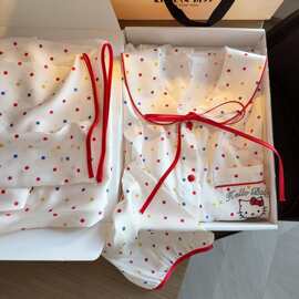 少女可爱凯蒂猫冰丝睡衣女夏季新款缎面长袖长裤可外穿家居服套装