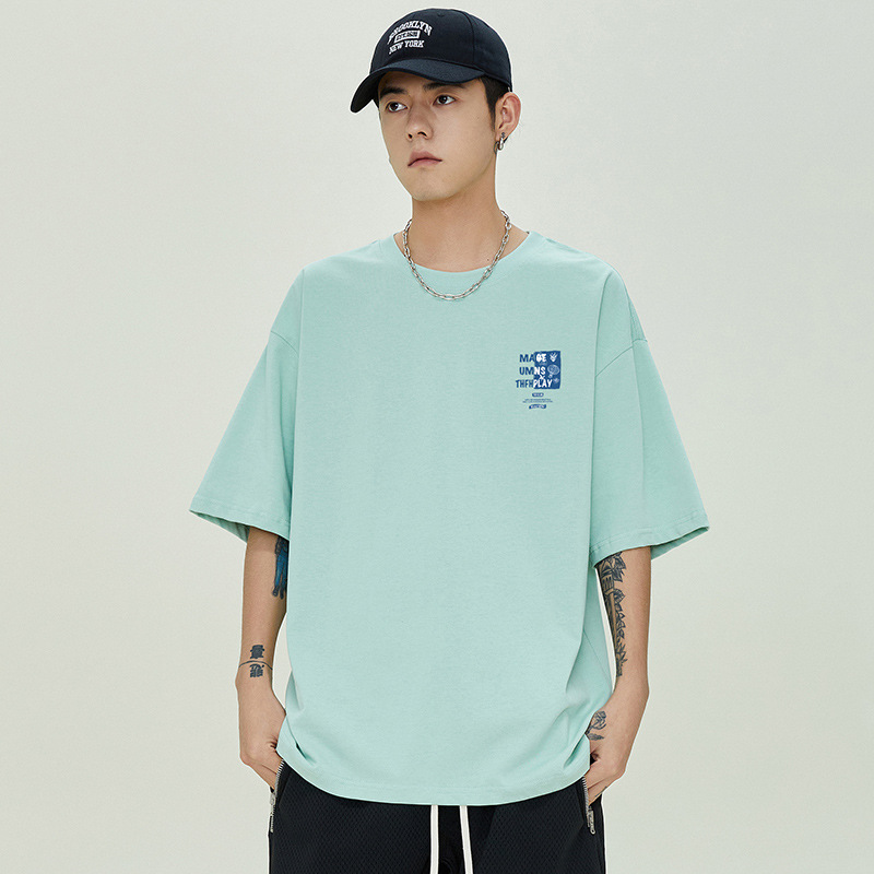 NASAGISS nombre conjunto pesado algodón camiseta de manga corta hombres y mujeres misma marca de moda suelta pareja juventud verano