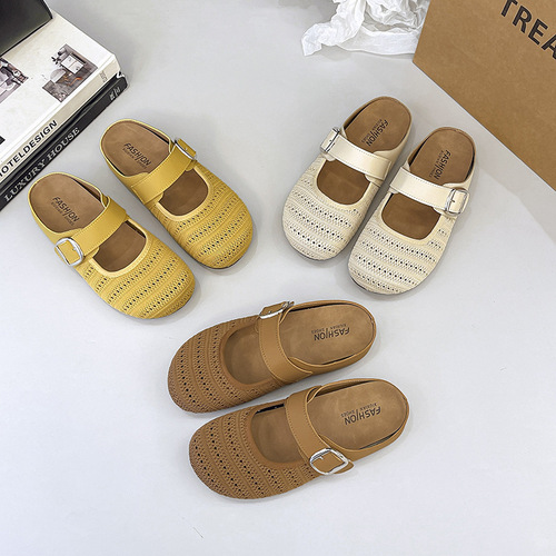 Thick-soled retro breathable Birkenstock-style open-toe sandals for women, suitable for outdoor wear, 2025 new spring and summer one-step Mule flat sandals