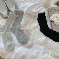 芭蕾風白色襪子女中筒襪夏季薄款無骨網眼透氣長襪夏天堆堆襪