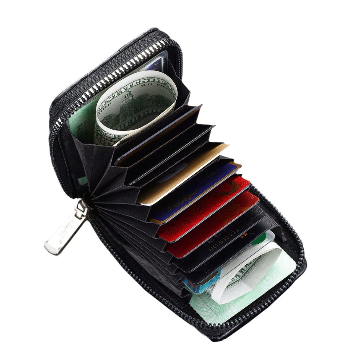 Противоугонный держатель RFID-карты, анти-размагничивание, водительские права, мужской держатель для кредитных карт из углеродного волокна на молнии-аккордеон, женский держатель для кредитных карт