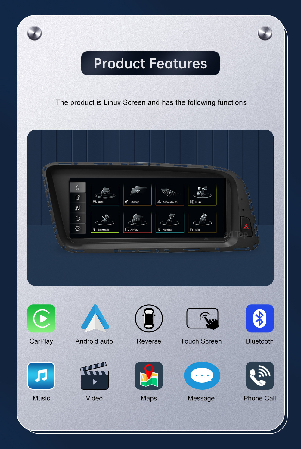 8.8 inch wireless CarPlay display for Q5 2009-2017 radio player