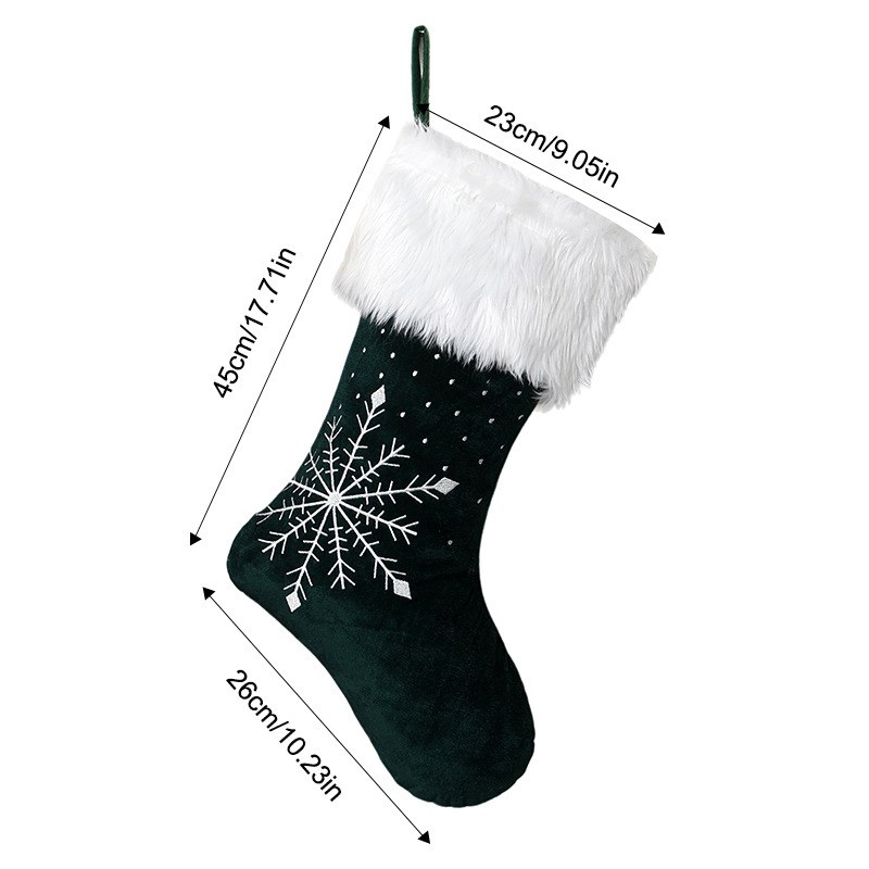 Velvet Snowflake Christmas Socks Dark Green