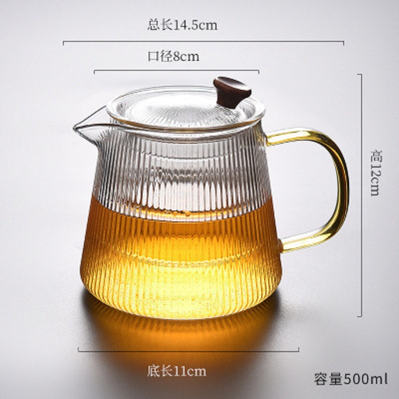 Tetera de vidrio climatizada engrosada patrón vertical tetera de filtro hogar Kung Fu fruta flor tetera juego de té traje