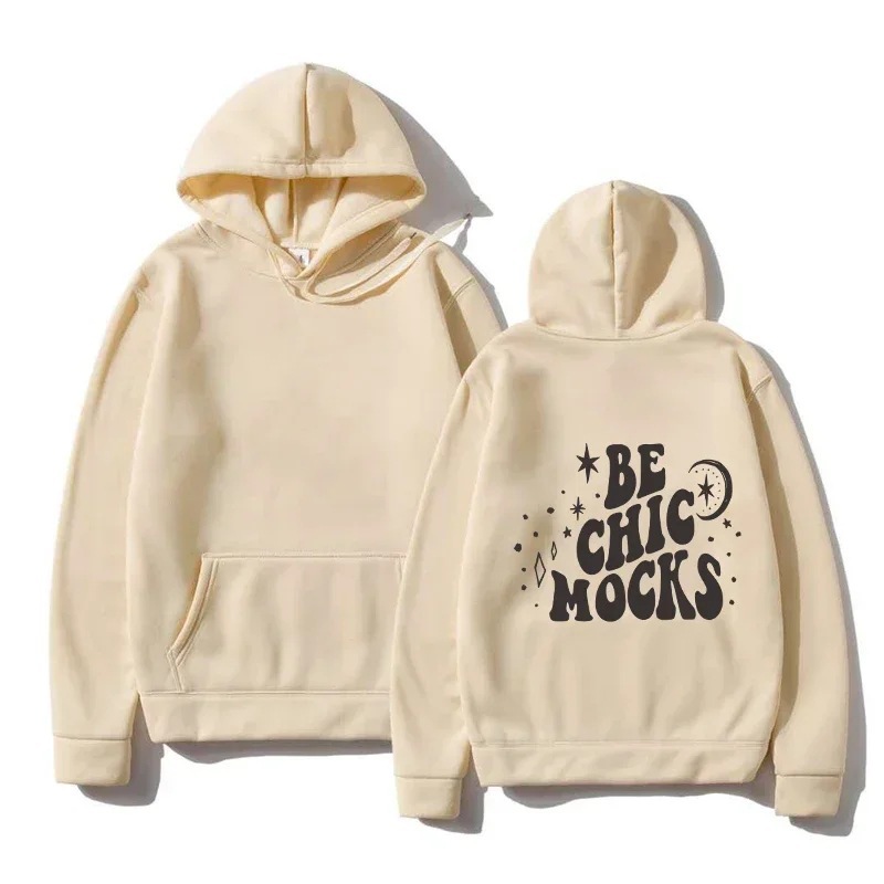 Felpa in pile da donna 2024 con stampa slogan, tasca a marsupio, coulisse e stampa con cappuccio_voghion.com