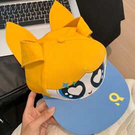 可爱卡通双马尾刺绣棒球帽女春夏新款小众设计显脸小平檐鸭舌帽子