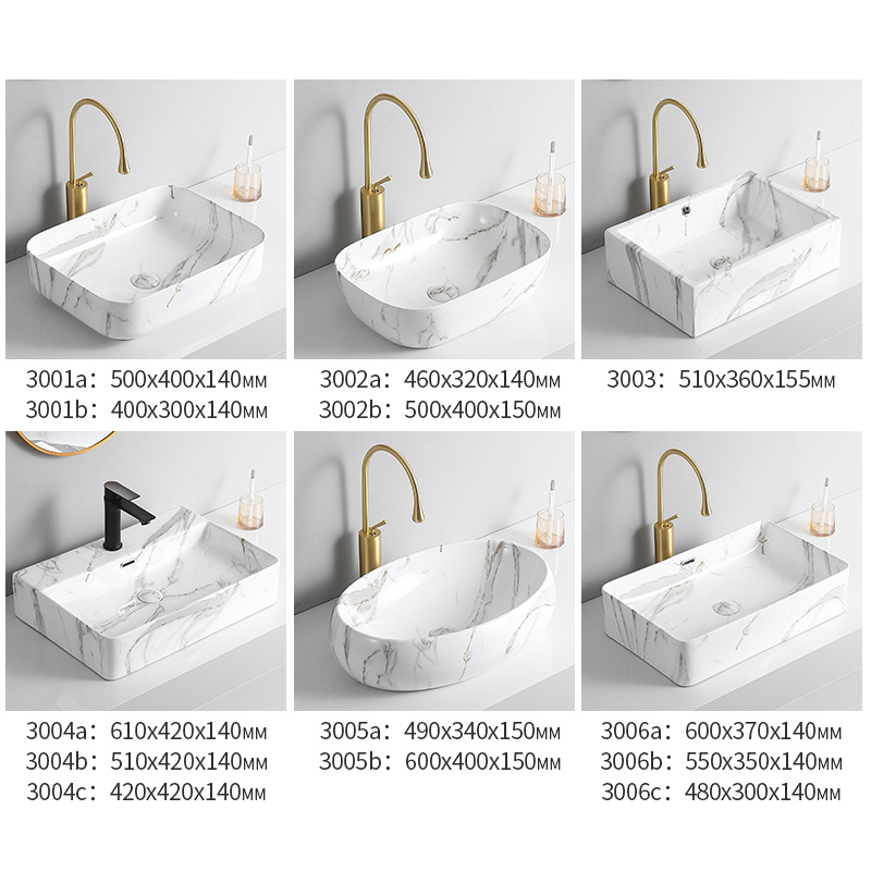 Lavabo de cerámica con diseño de mármol, lavabo para proyectos de baño, exclusivamente para suministro transfronterizo, lavabo Tengxiang. image 4