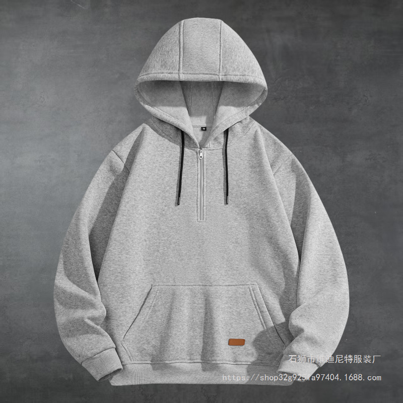 Cross-Border European Size Half Cardigan Brushed Sweatshirt Men's Jacket Spring and Autumn Hoodie Foreign Trade Hooded Zipper Cardigan Sweatshirt Cross-Border European Size Half Cardigan Brushed Sweatshirt Men's Jacket Spring and Autumn Hoodie Foreign Trade Hooded Zipper Cardigan Sweatshirt