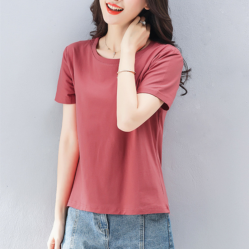 2022 New Internet Celebrity T-Shirt Women's Half-Sleeved Pure Color Bottoming Shirt Korean Style Casual Versatile Student Wear Lazy Style Inner Wear