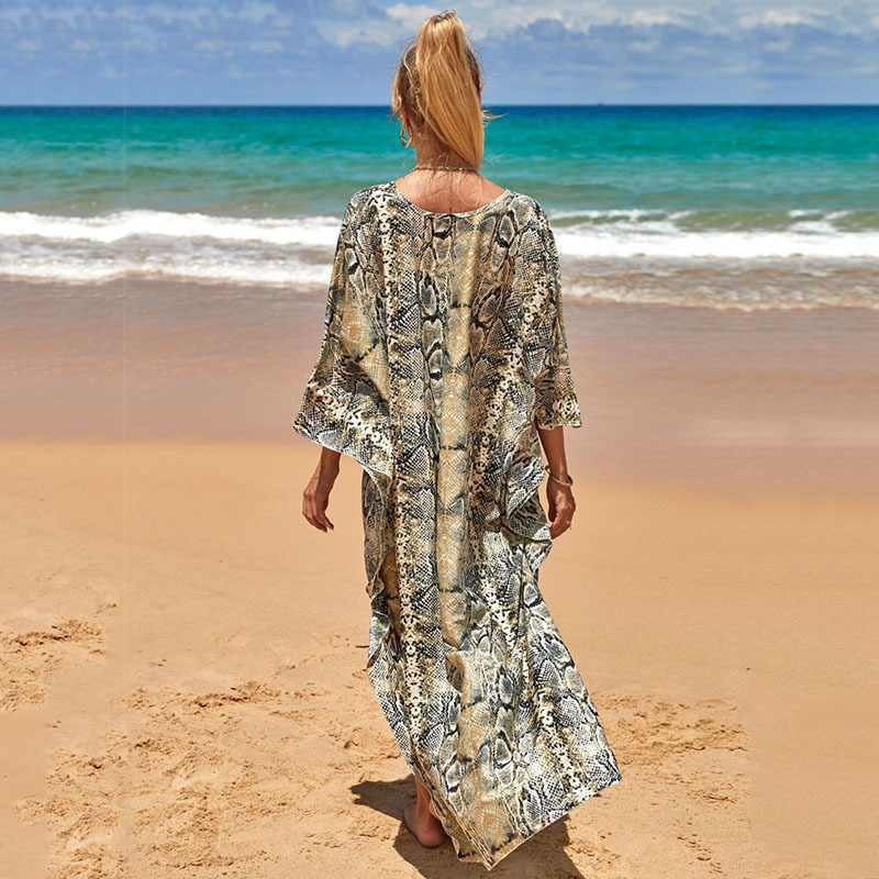 224g Weight Sunscreen Shirt Outerwear Type 3/4 Length Sleeve Sleeve Length Polyester Fabric Type Long Top Length V Neck Neckline Printing, Leopard Pattern Spring&Summer Season Women's Gender Vacation, Beach Style Women's Printing Leopard Vacation Beach Cover Ups 55