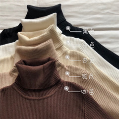 秋冬の女性用タートルネックセーター、韓国風、スリムで万能なニットボトムシャツ、インナーに長袖プルオーバートップス、アウターに