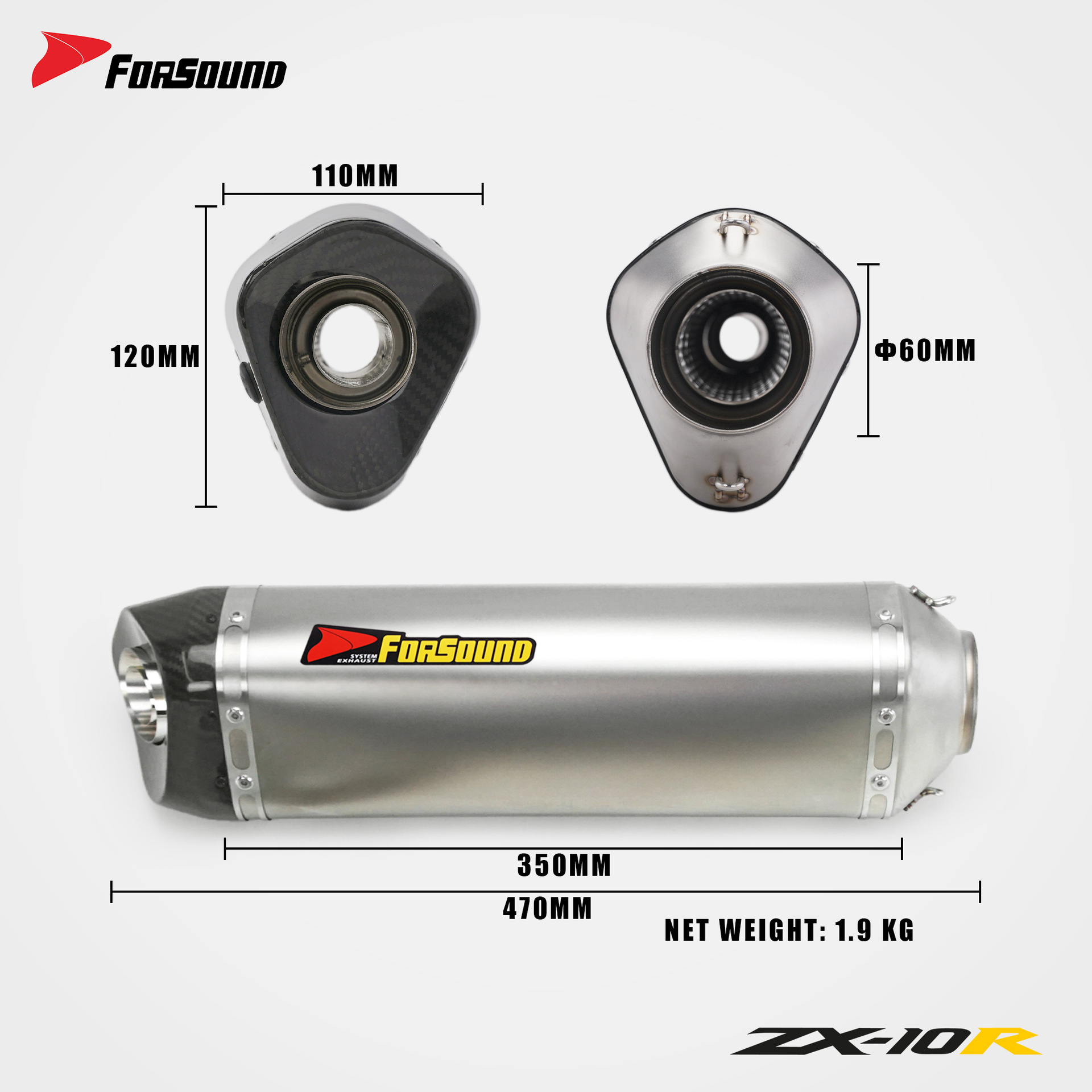 KAWASAKI ZX-10R Big Bull modified exhaust mid and tail section, Grav's titanium alloy stainless steel carbon