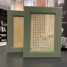 免漆吸塑膜压藤编柜门极窄边框骨骼衣柜门玻璃简约复古田园风柜门