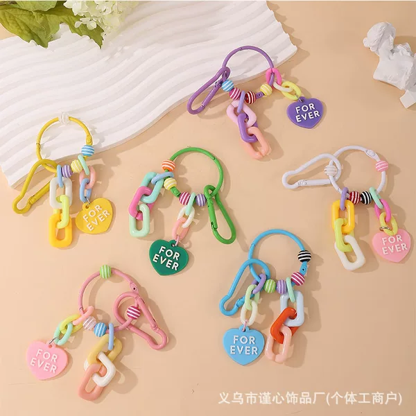 Ins-Style Colorful Heart-Shaped Acrylic Keychain Pendant Creative Candy-Colored Female Couple Bag Charm Small Hanging Ornament