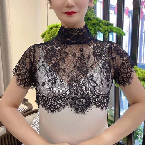 Korean style lace fake collar women's lace bottoming shirt versatile decorative collar high collar spring and autumn fake clothes spring and autumn new inner wear