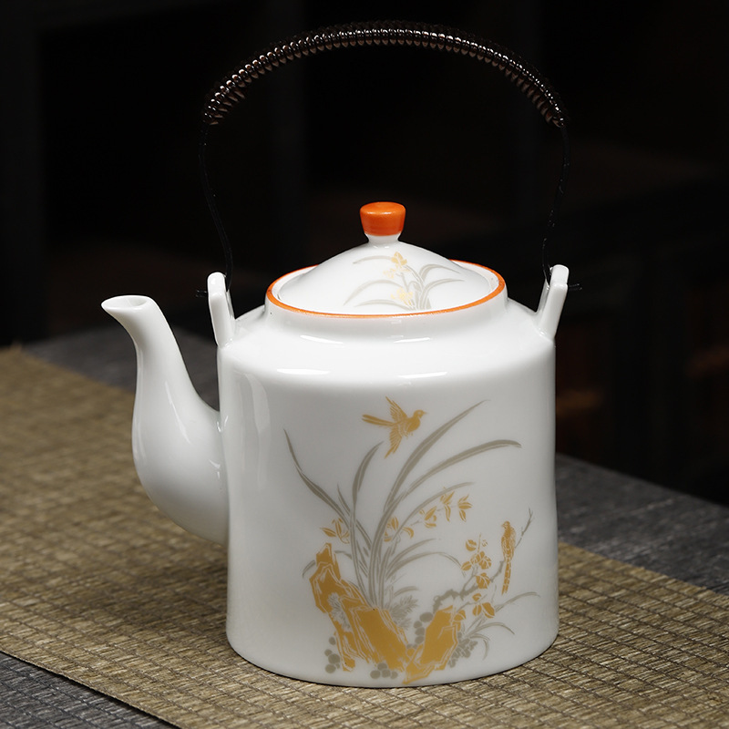 亜光蘭カンフー茶器小橋壺シンプルリビング家庭用ティーポット陶磁器フィルタ単一大提梁壺|undefined