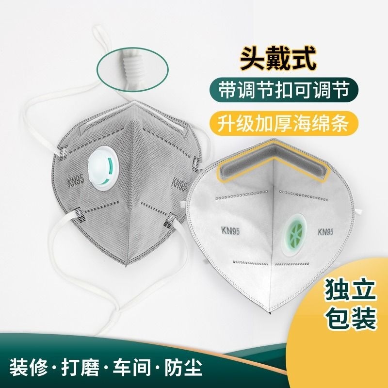 头戴式呼吸阀口罩KN95工业防尘带调节扣独立包装一次性透气不勒耳|undefined