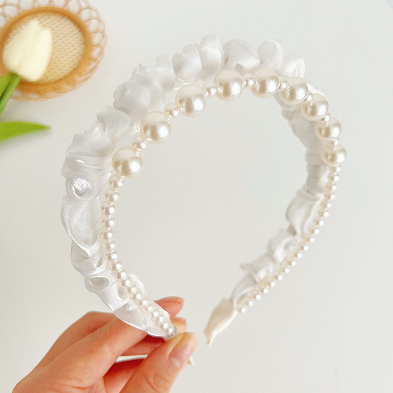 Fashion Solid Color Cloth Pearl Hair Band 1 Piece display picture 4