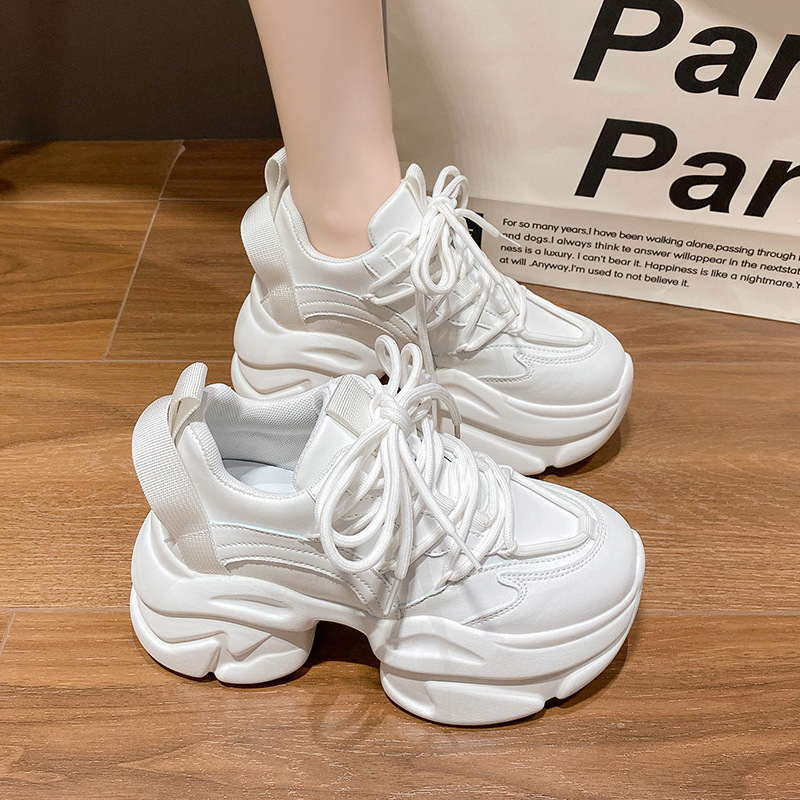 Platform thick-soled dad shoes for women 2022 autumn and winter new style Internet celebrity dance shoes lace-up heightening sports casual shoes _voghion.com