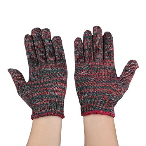 Labor protection gloves, 700g colorful mixed cotton yarn gloves, thickened, encrypted, wear-resistant steel-plated protective gloves