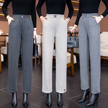 女士冬季裤子加绒呢子阔腿筒裤中年妈妈秋冬长裤外穿百搭九分裤子