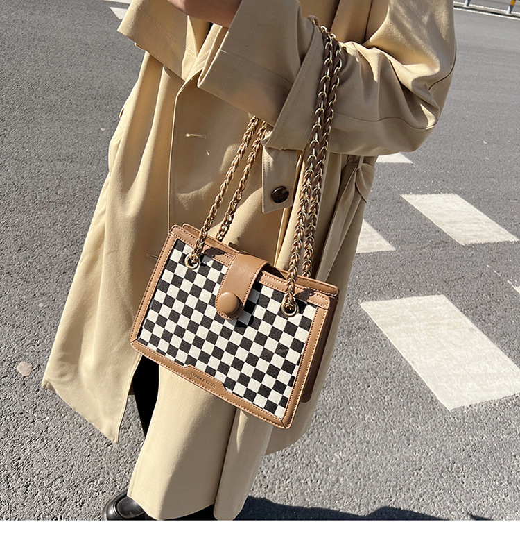 Chain Bag Texture Shoulder Large Capacity Commuter 2021 New Chessboard Plaid Texture Crossbody Tote Retro Women's Bag display picture 5