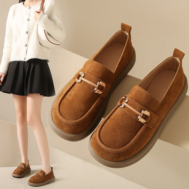 Women's thick soled solid color comfortable small single shoes, college style Lefu shoes, outdoor versatile shoes_voghion.com