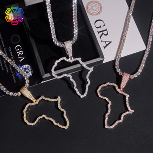 Cross-Border Hot-Selling Personalized Hollow Map Pendant S925 Silver Inlaid Moissanite Pendant Hip-Hop Accessories for Men and Women in Stock